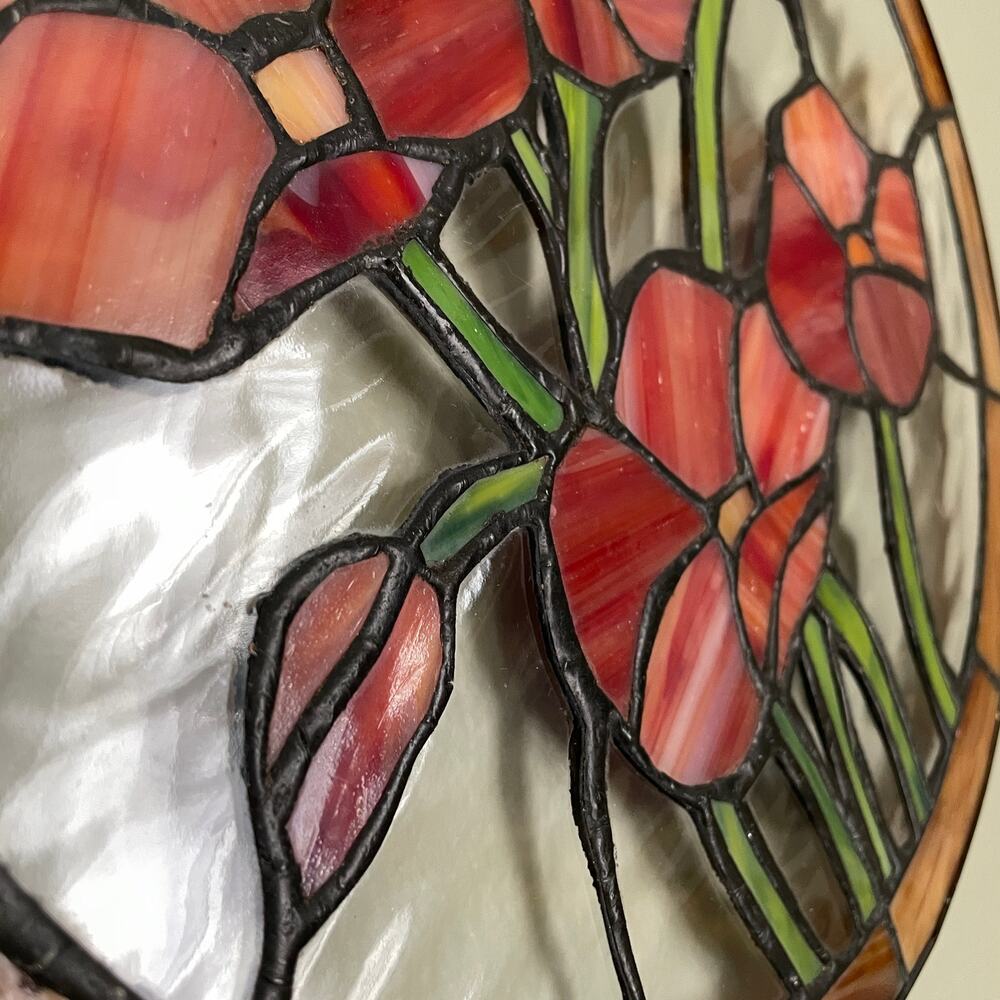 Vintage Round 12" Stained Glass Poppy Flower Suncatcher - Handmade Glass - Picture 7 of 9